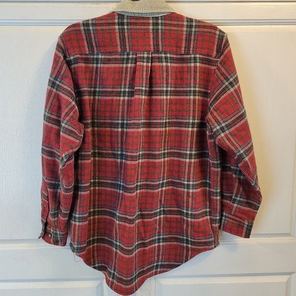 Y2K GAP Wool Red Green Plaid Flannel Button Up Shacket With Corduroy Collar - Picture 3 of 7